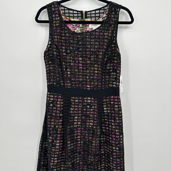 Jessica Simpson Dress A-Line Floral Mesh Sleeveless Scoop Neck Midi Black 10 NWT - Picture 2 of 8